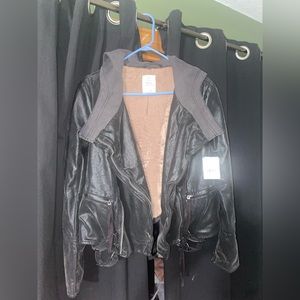 Free People Vegan Leather Jacket with hood.